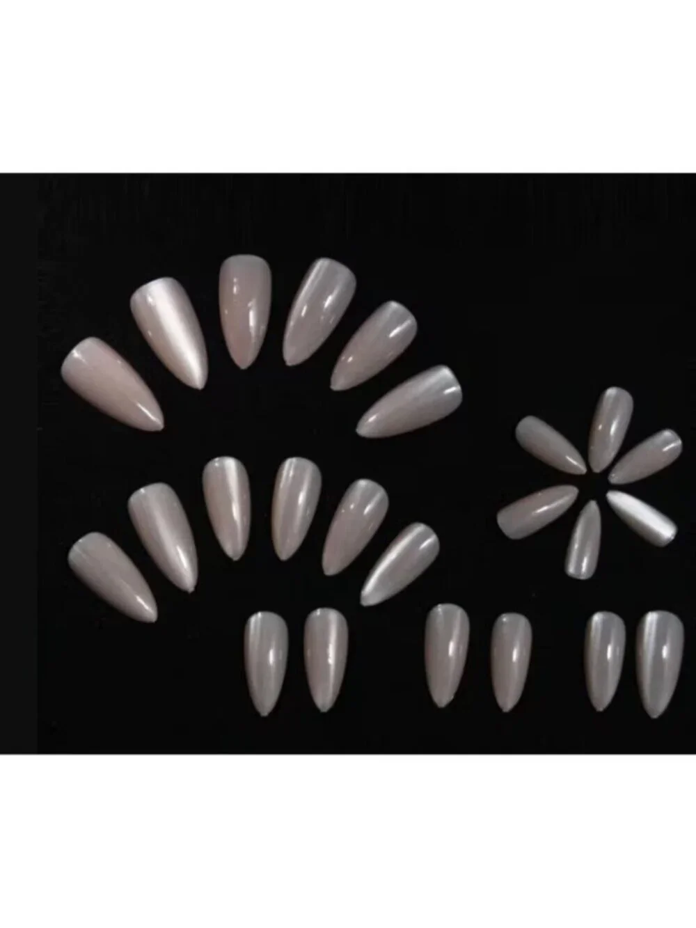 24pcs Nude Cat‑Eye Glitter Press‑On Nails – Long Almond Shape, Salon‑Quality